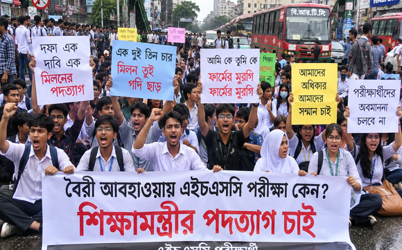 বৈরি আবহাওয়ায় এইচএসসি পরীক্ষা: সায়েন্সল্যাব ও উত্তরায় সড়ক অবরোধ, শিক্ষামন্ত্রীর পদত্যাগের দাবিতে বিক্ষোভ