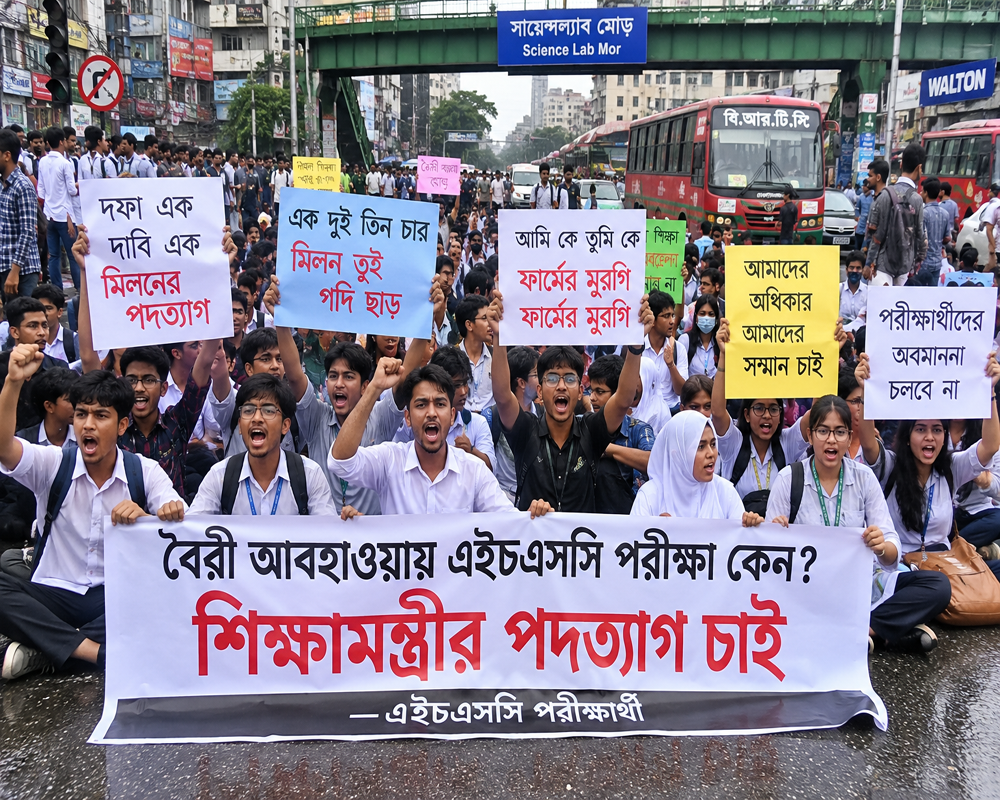 বৈরি আবহাওয়ায় এইচএসসি পরীক্ষা: সায়েন্সল্যাব ও উত্তরায় সড়ক অবরোধ, শিক্ষামন্ত্রীর পদত্যাগের দাবিতে বিক্ষোভ