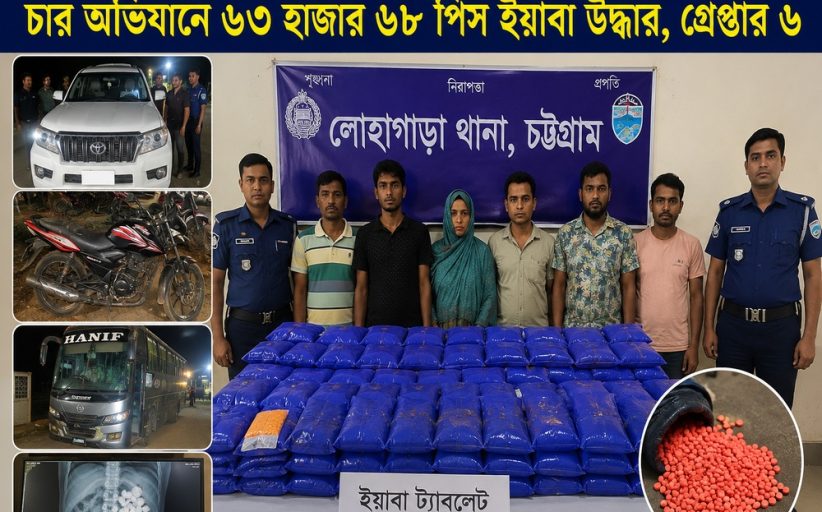 লোহাগাড়ায় চার অভিযানে ৬৩ হাজার ইয়াবা উদ্ধার, গ্রেপ্তার ৬